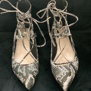 Faux snake skin strappy flats. Boho